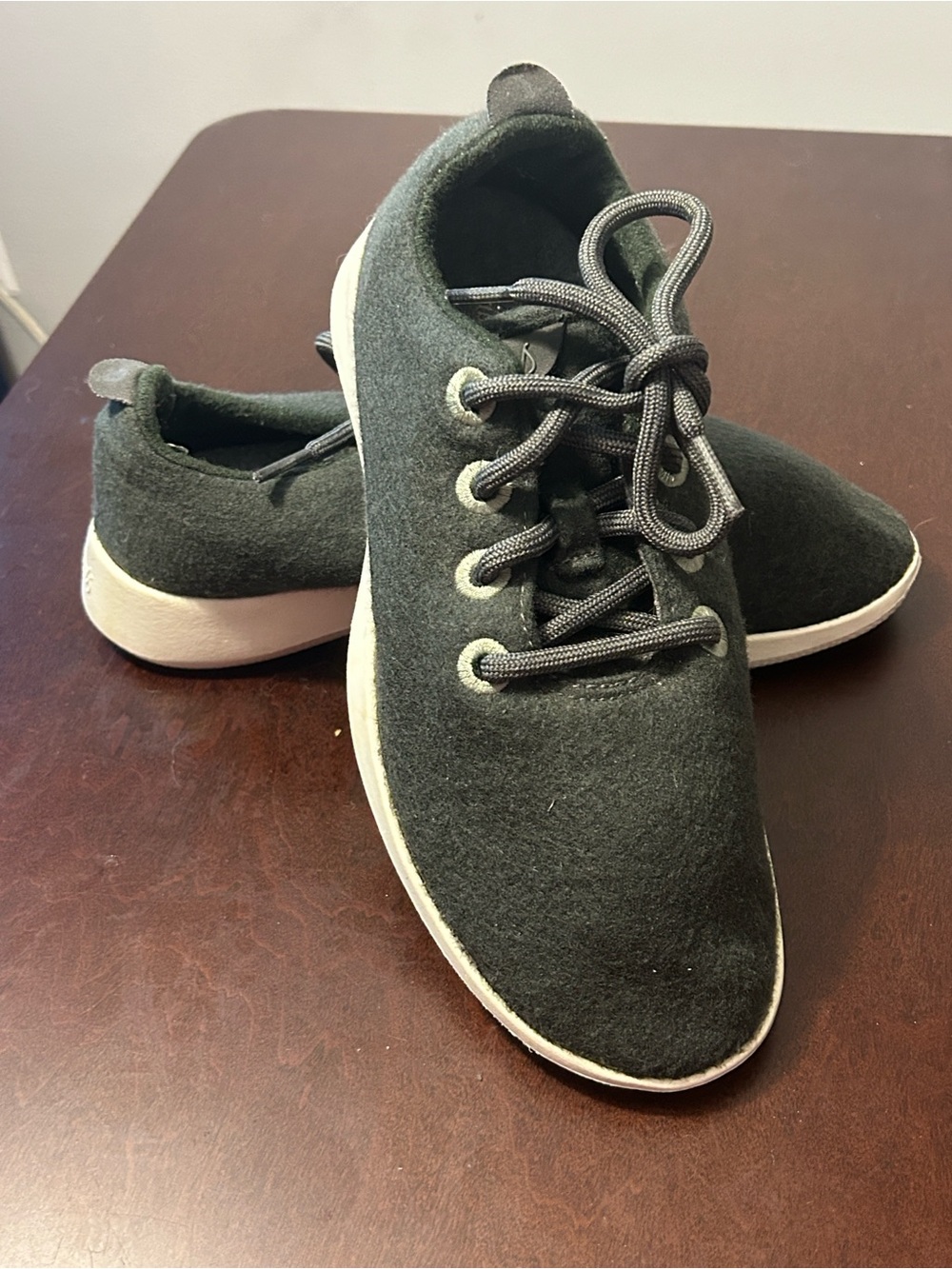 allbirds Women’s Dark Green Wool Sneakers with White Soles